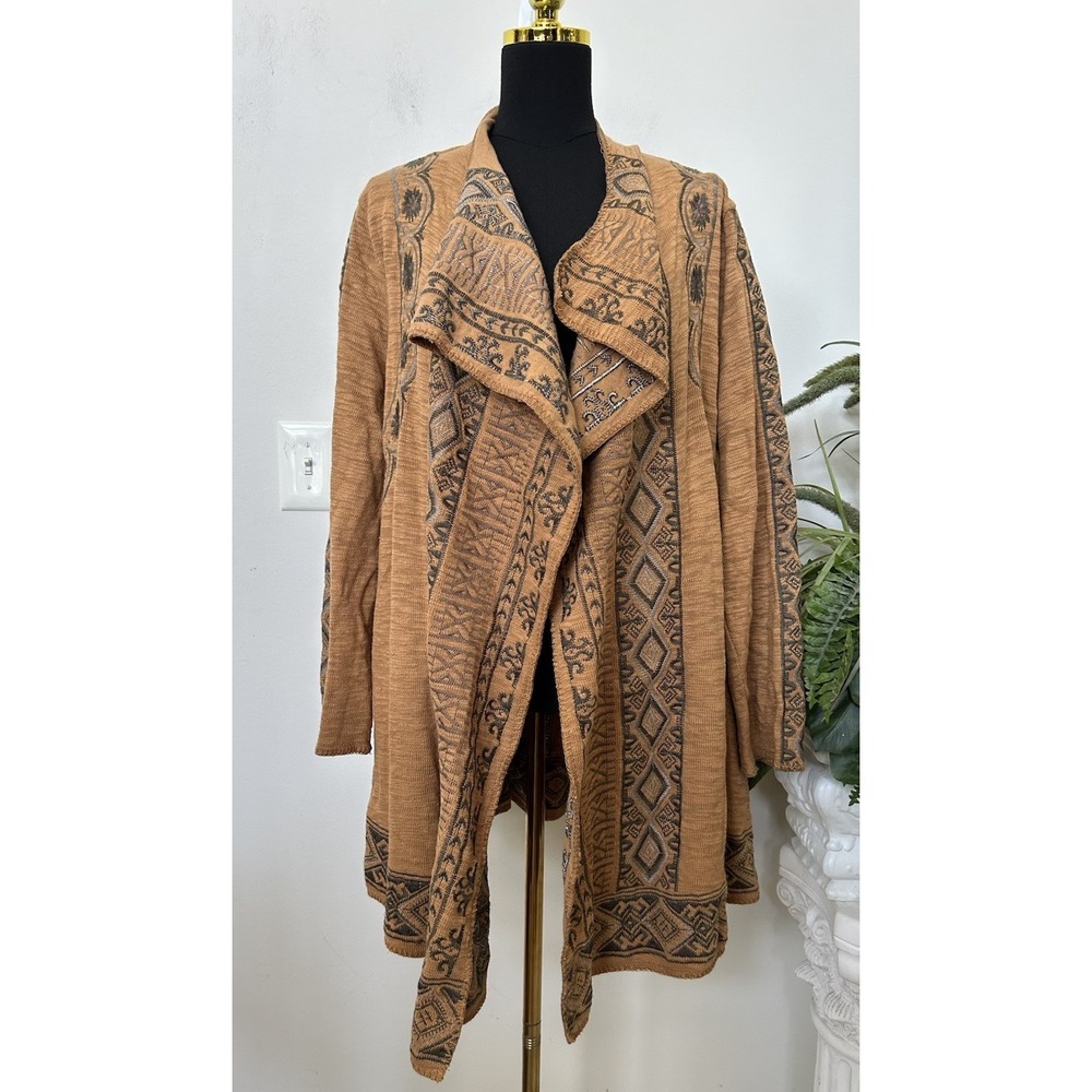 Paparazzi‎ Embroidered Open 100% Cotton Beige Sweater Cardigan Boho Sz 2X